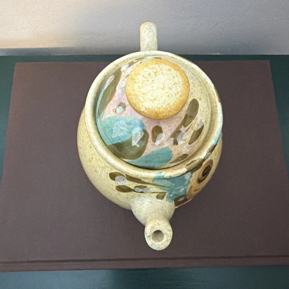 Italian Pottery Stacking Teapot & Cup Set Hand Painted cottagecore Tea for One